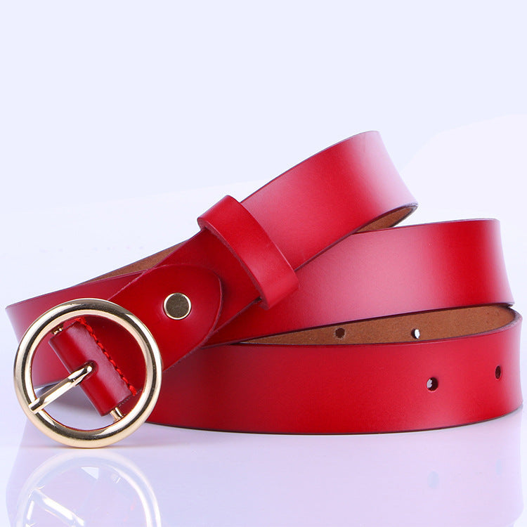 The new lady fashion retro pure leather belt belt ladies all-match round buckle leather belt ladies fine belt GO Buy