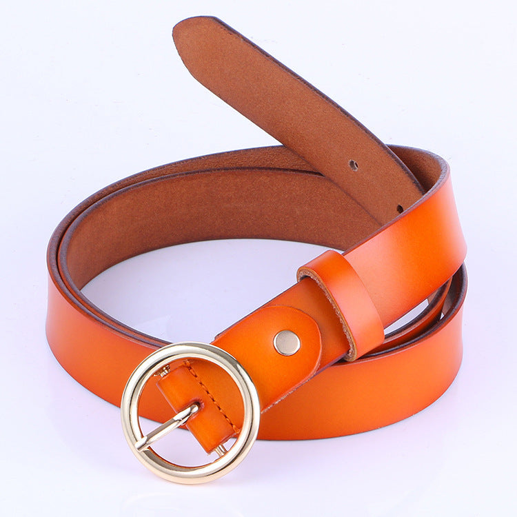 The new lady fashion retro pure leather belt belt ladies all-match round buckle leather belt ladies fine belt GO Buy