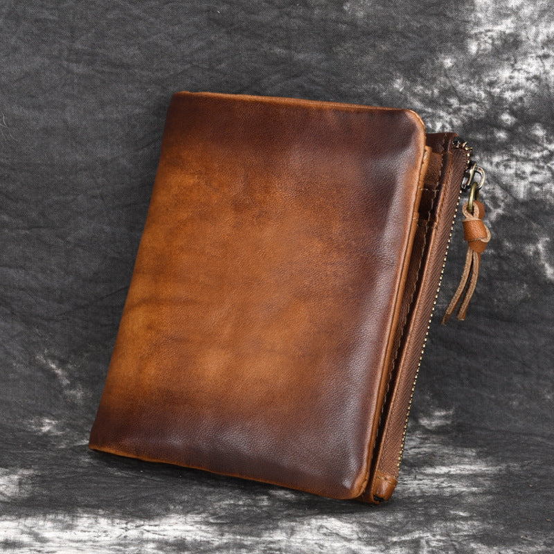 Cowhide Retro Double Zipper Men Wallet GO Buy