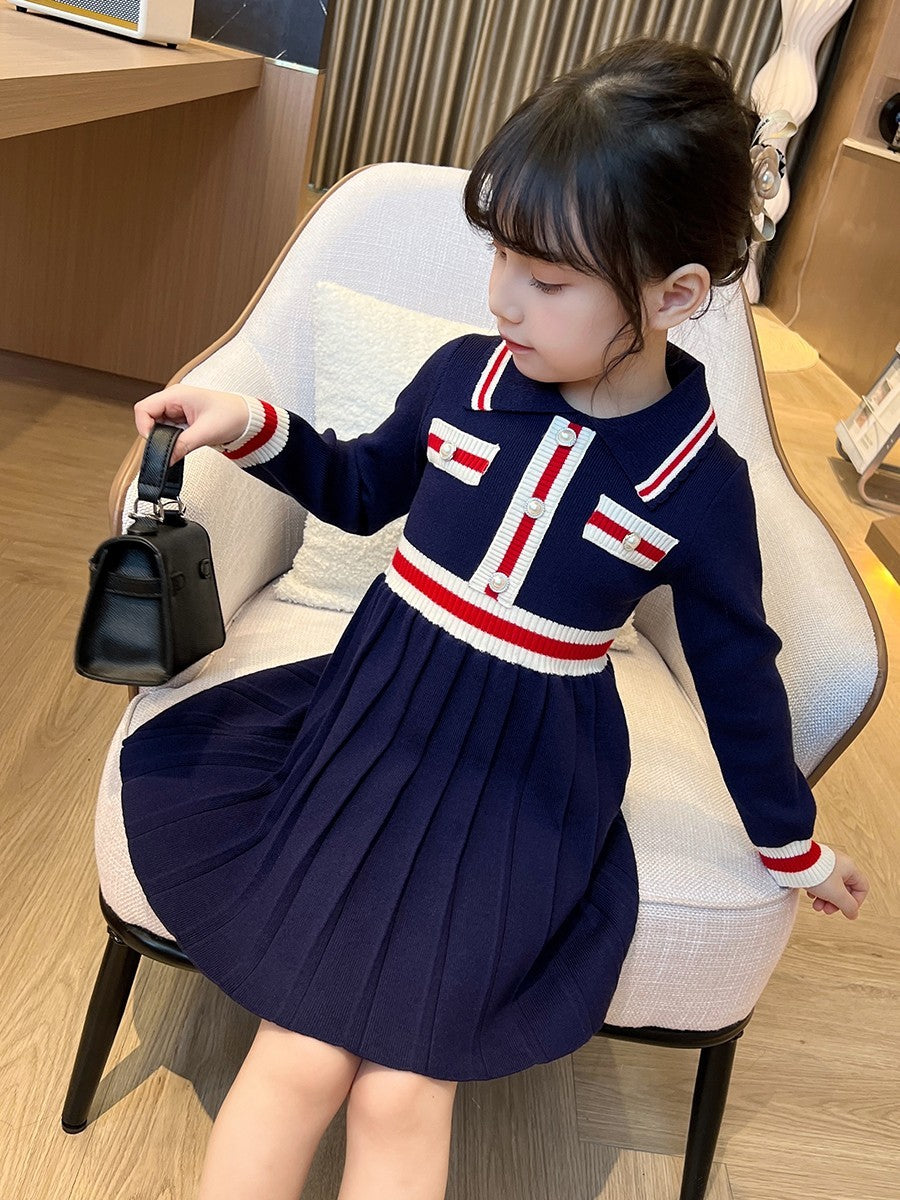 Girls' Autumn Preppy Knitted Dress GO buy
