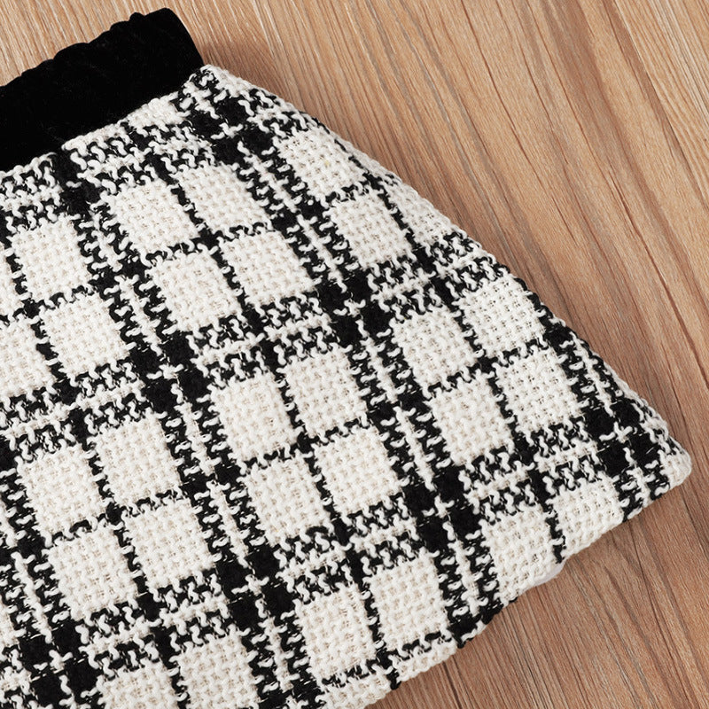 Black Plaid Print Baby Girl Suit Skirt GO buy
