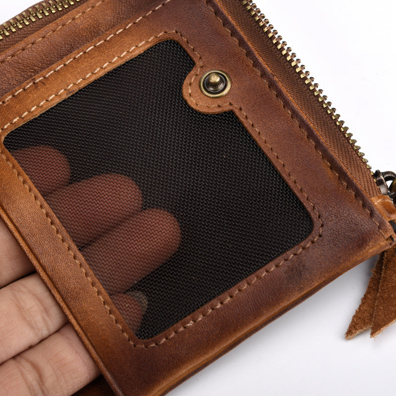Cowhide Retro Double Zipper Men Wallet GO Buy