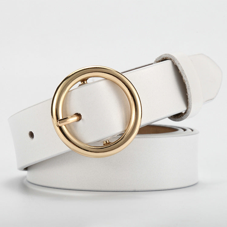 The new lady fashion retro pure leather belt belt ladies all-match round buckle leather belt ladies fine belt GO Buy