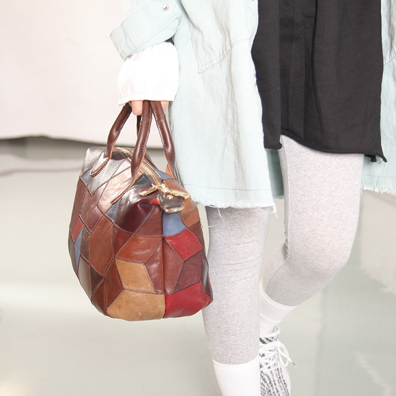 Contrasting Top Layer Cowhide One-shoulder Handbag GO Buy