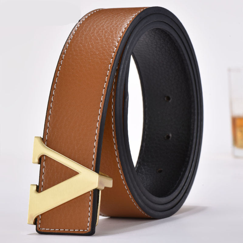 Korean fashion letter leather belt men's belt GO Buy