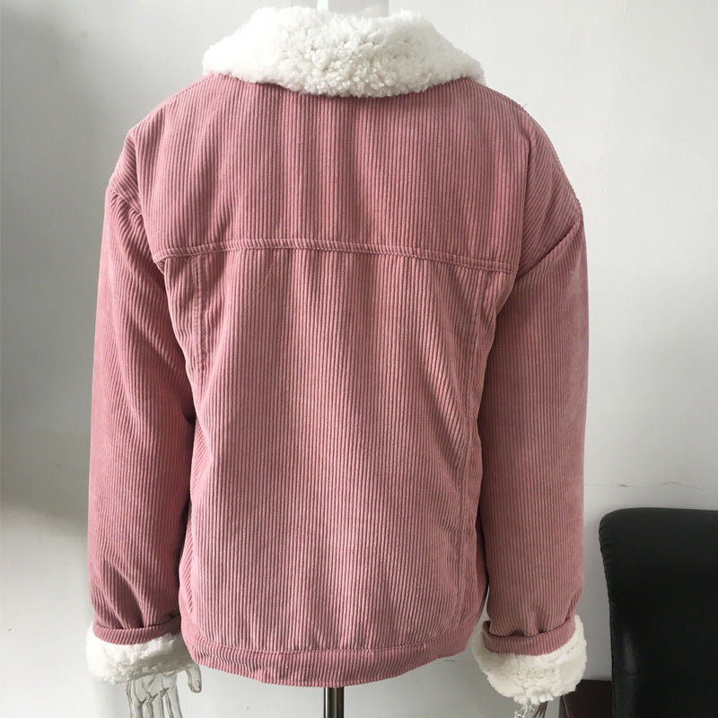 Corduroy lambskin padded jacket long GO buy