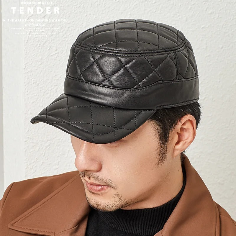 First Layer Sheepskin Hat Men's Rhombus Dome Peaked Cap Gobuy Fashion