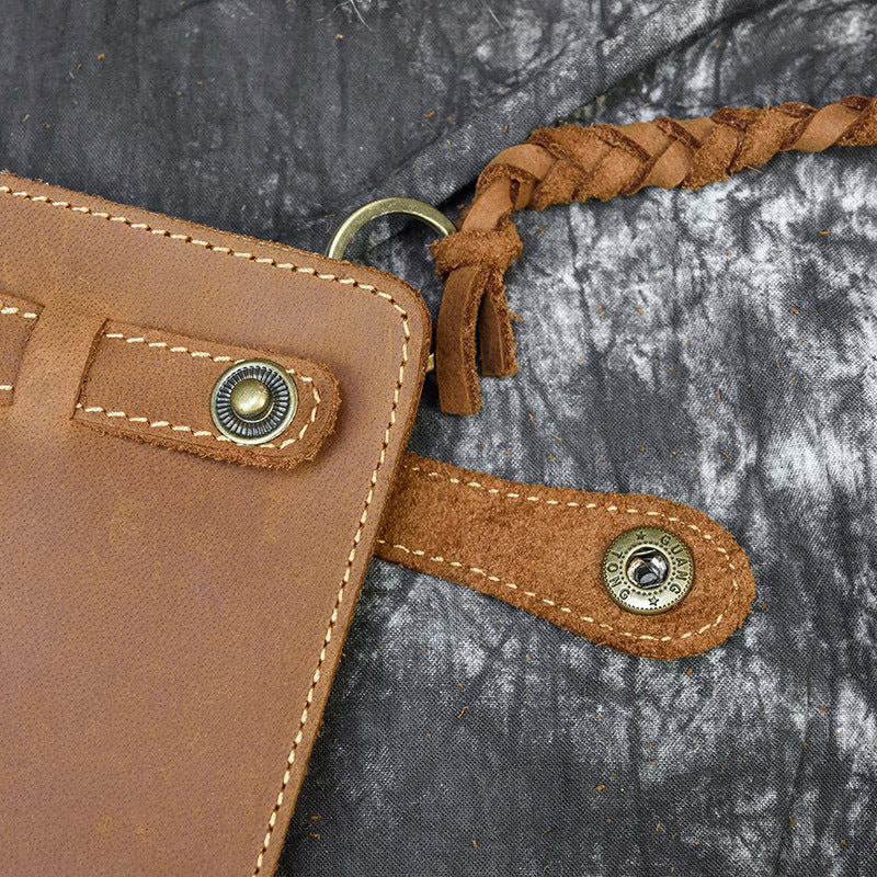 Retro Crazy Horse Leather Long Wallet Men's Buckle Leather Woven Belt Men's Outing Clutch GO Buy