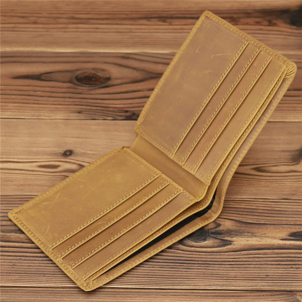 Leather Hand-stitched Short Wallet Crazy Horse Leather Cowhide Retro GO Buy