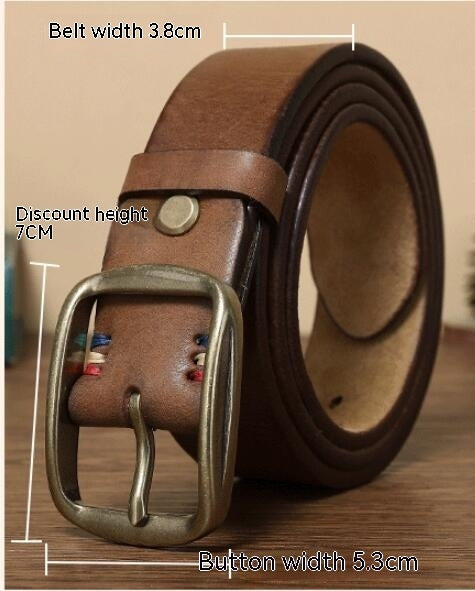 Thick Pure Copper Pin Buckle Male Genuine Cattlehide Leather Surface Retro Belt GO Buy