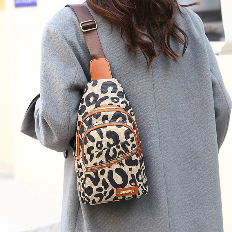 Leopard Print Sling Chest Bag With Headphone Jack Crossbody Backpack Shoulder Bag Women GO Buy