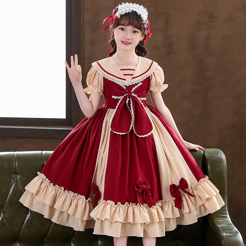 Girls Dress Pleated Bow Lolita Princess Dress GO buy