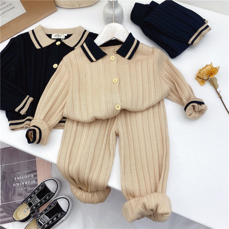 Knitted Two-piece Girl's Sweater Children's Suit GO buy
