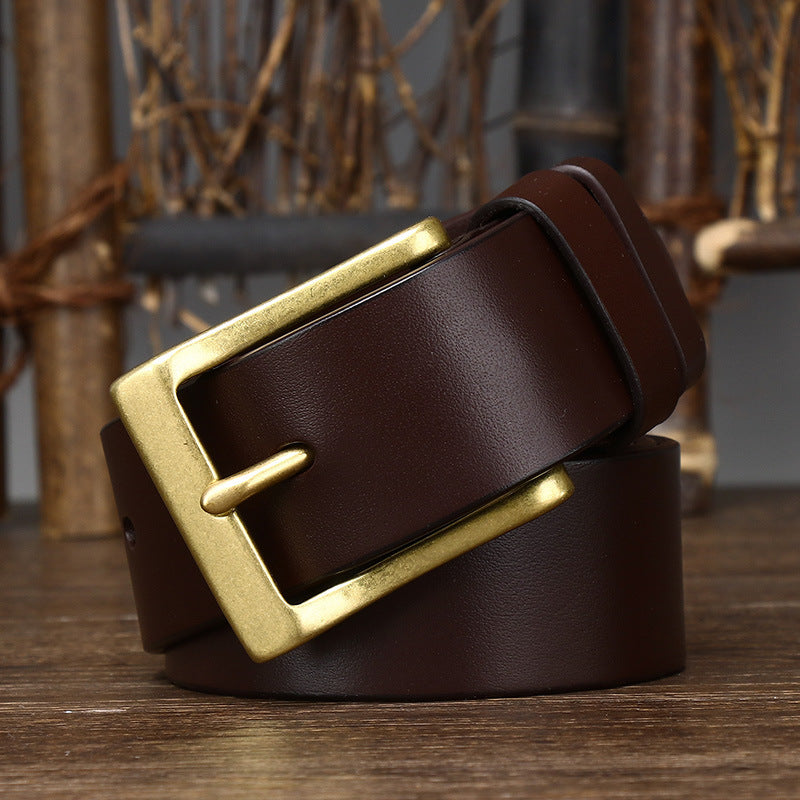 Men's Leather Pin Buckle First Layer Cowhide Simple Glossy Casual Pants Belt GO Buy