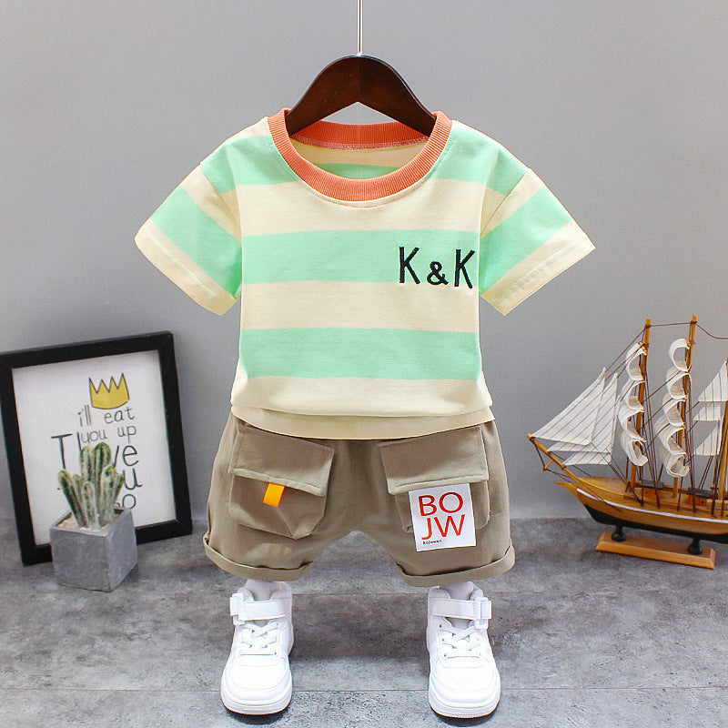 Summer Letter Lapel Short Sleeve Two-piece Suit GO buy