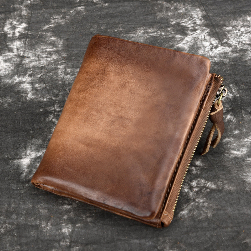 Cowhide Retro Double Zipper Men Wallet GO Buy