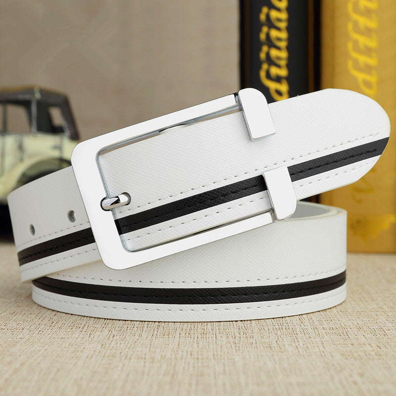 Trendy men's leather white belt GO Buy