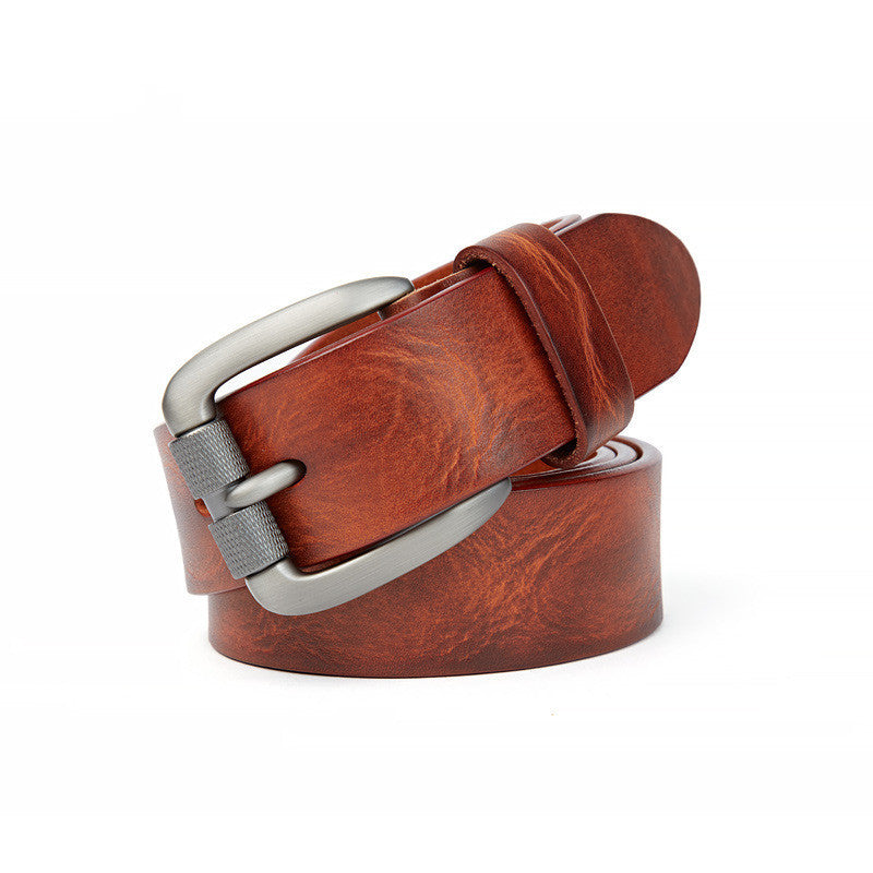 Men's Belt Vegetable Tanned Top Layer Cowhide Belt Stitch Denim Pants Belt GO Buy