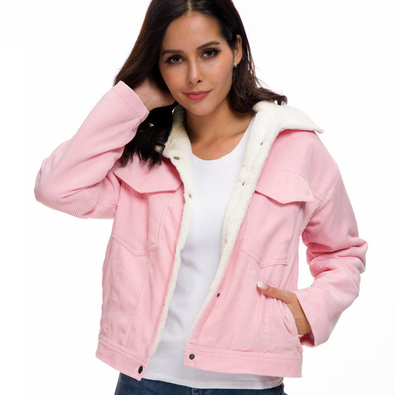 Corduroy lambskin padded jacket long GO buy