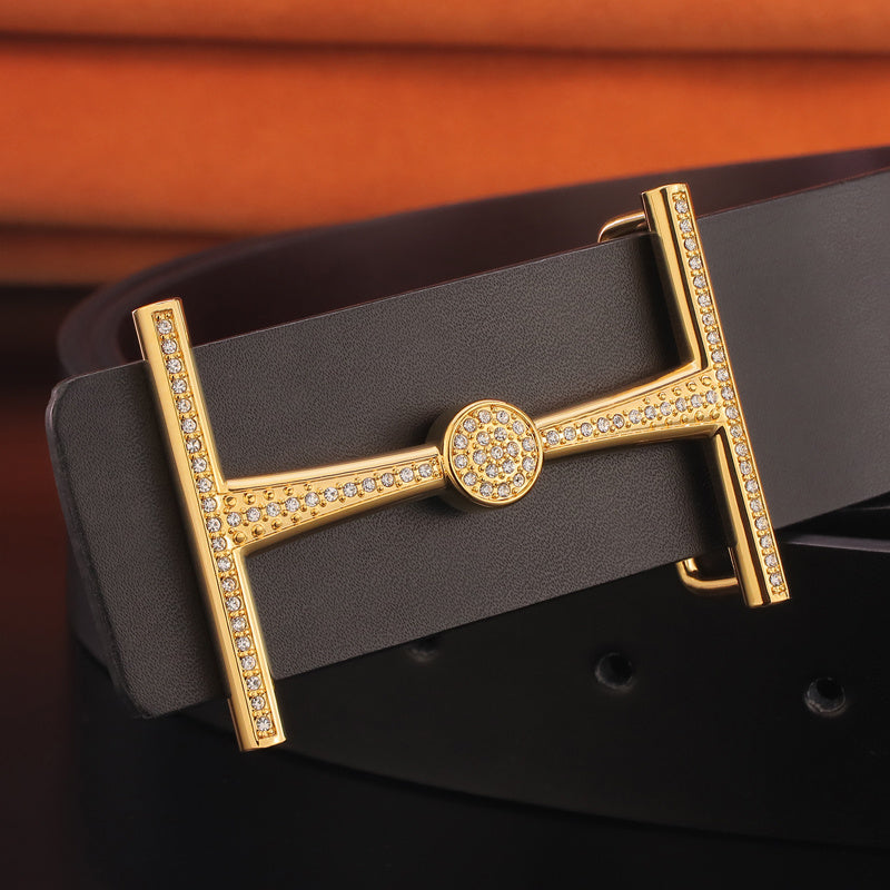 Men's Leather Smooth Buckle Simple Youth Belt GO Buy