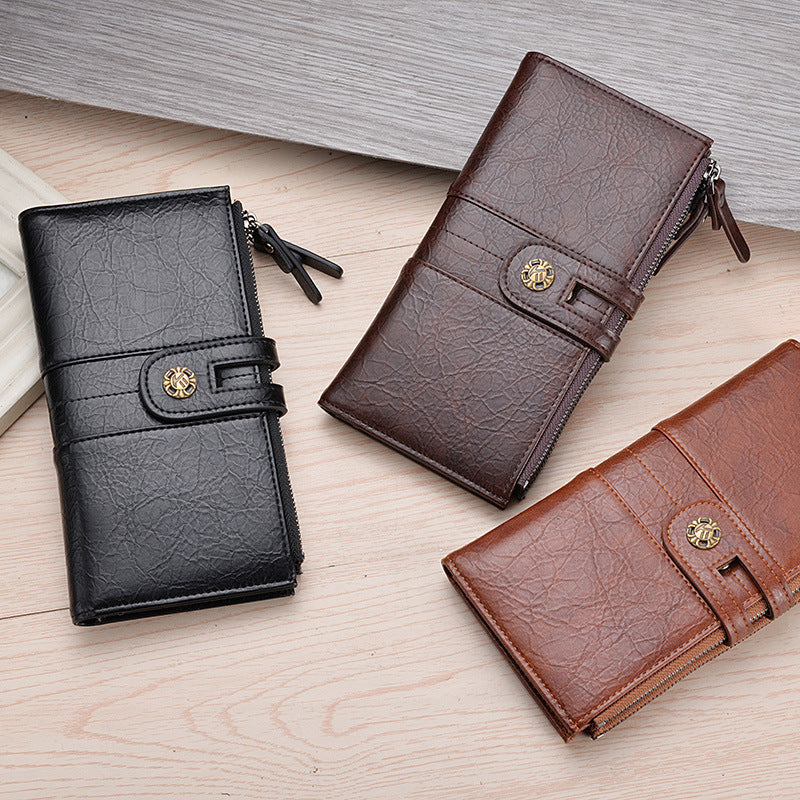 Men's Wallet Pu Long Wallet Retro Hand Phone Bag Buckle GO Buy