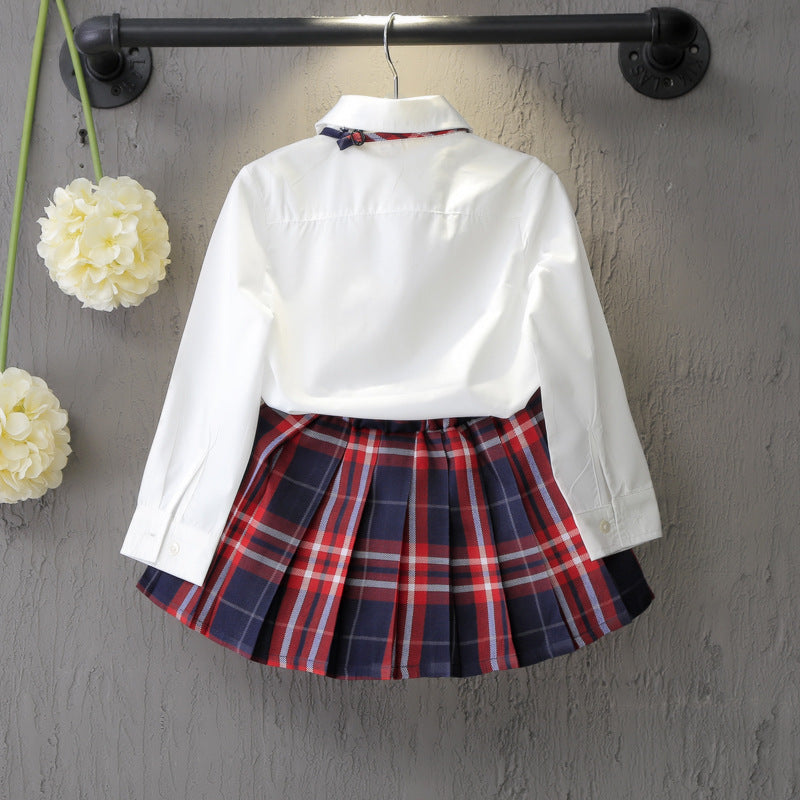 Solid Color Shirt Plus Plaid Skirt GO buy