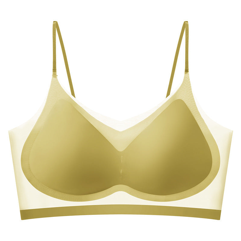 Summer Ultra Thin Ice Silk Seamless Underwear Women's Thin Shoulder Strap Strap Underwear Thin Breathable Ice Silk Beauty Back Sleep Bra GO buy