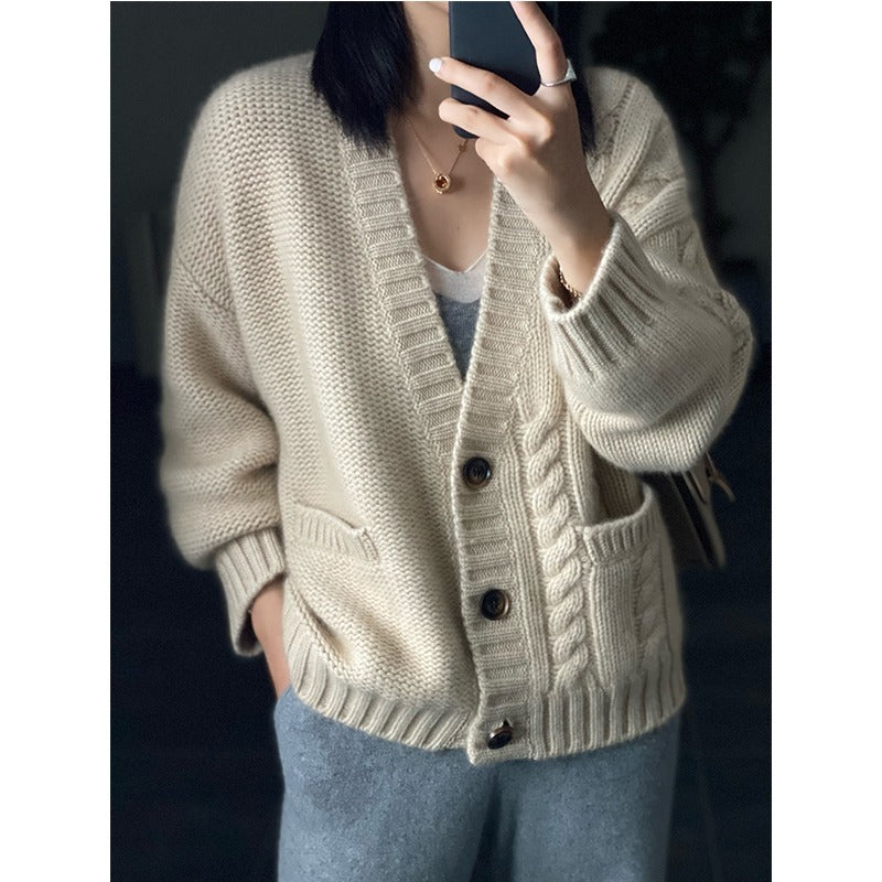 Women's Cashmere Twist Knit Sweater Jacket GO buy