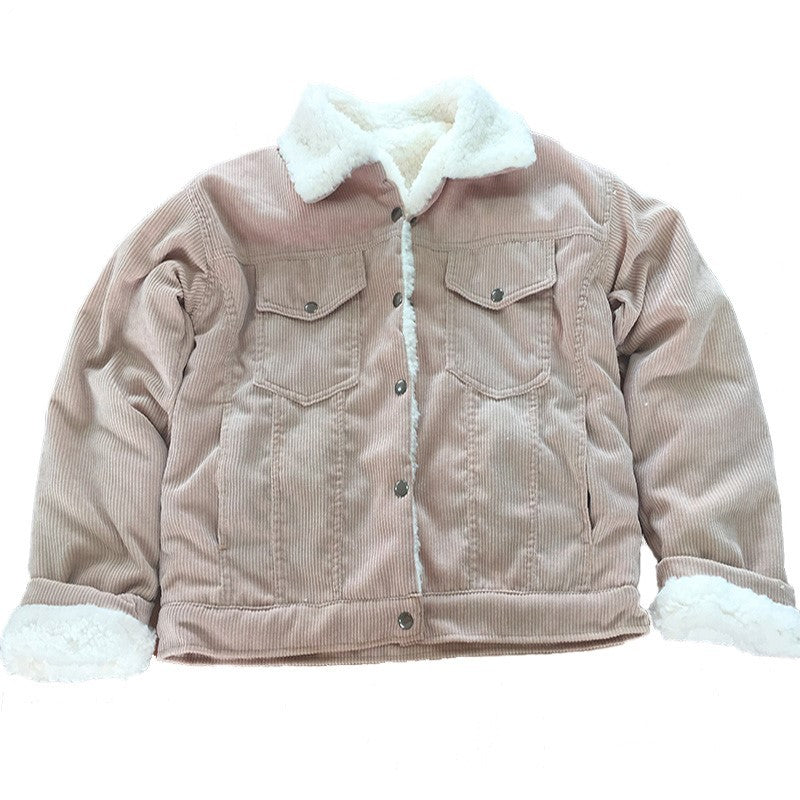 Corduroy lambskin padded jacket long GO buy
