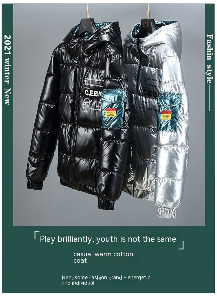 Winter Down Thick Bright Leather Cotton-padded Jacket GO buy