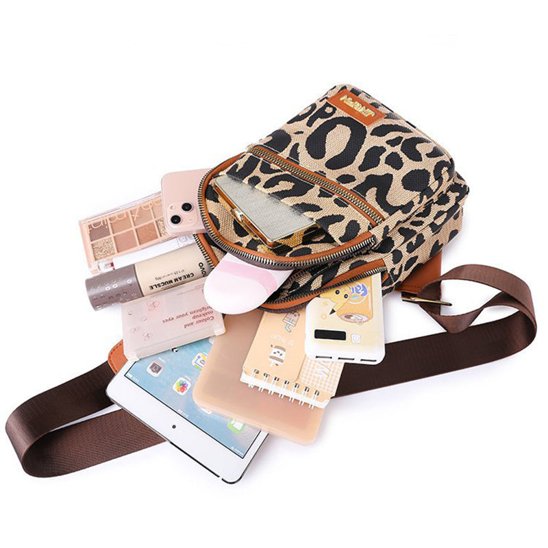 Leopard Print Sling Chest Bag With Headphone Jack Crossbody Backpack Shoulder Bag Women GO Buy