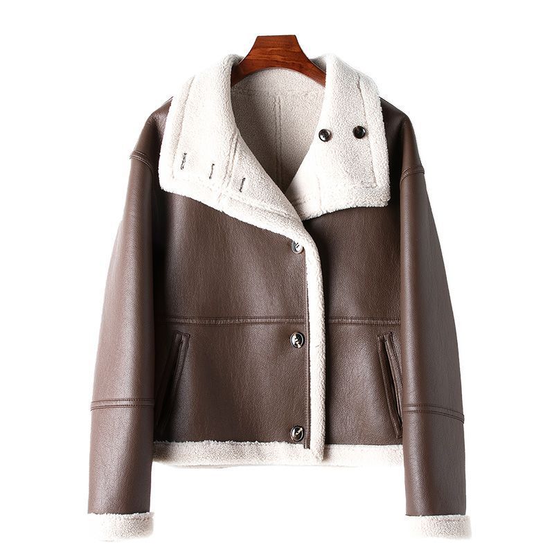 Eco-leather Inner Wool Grain Leather Grass Coat GO buy