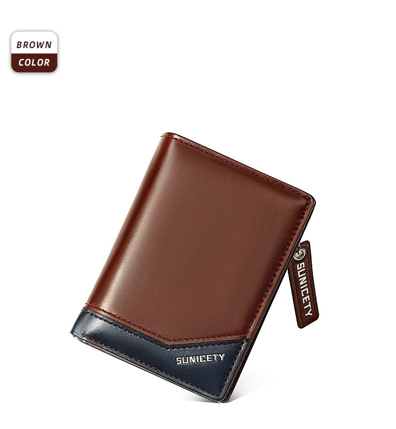 PU Leather Multifunctional Zipper Short Men's Wallet GO Buy