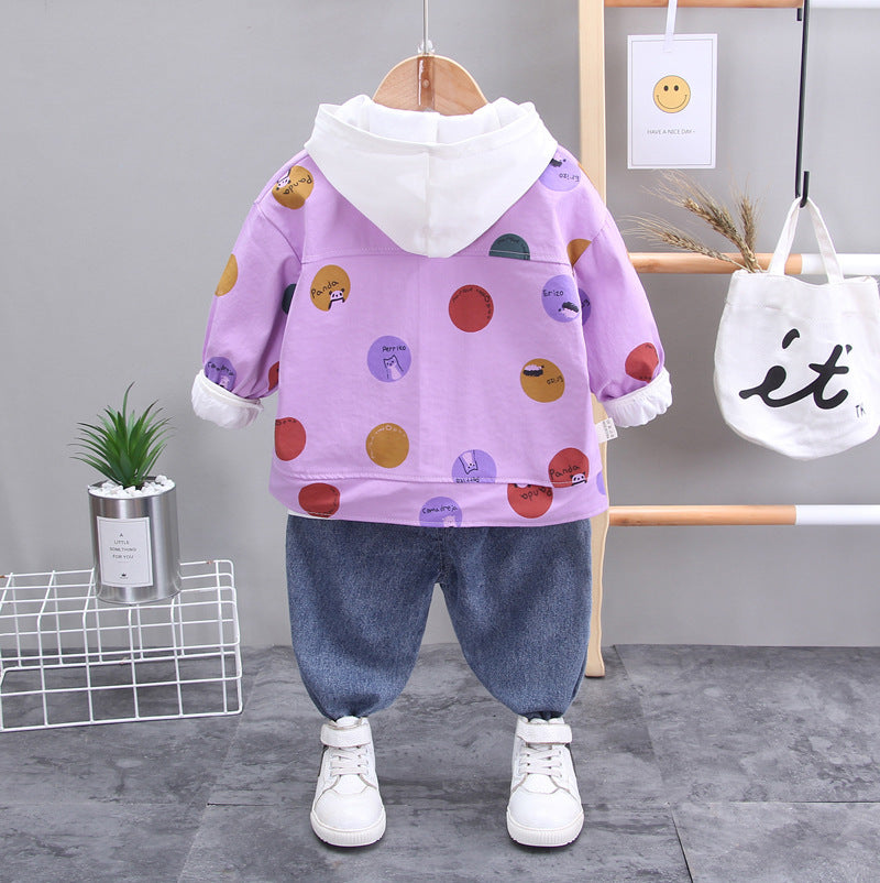 Children's Hooded Long-sleeved Sweater All-match Denim Trousers Children's Three-piece Suit GO buy