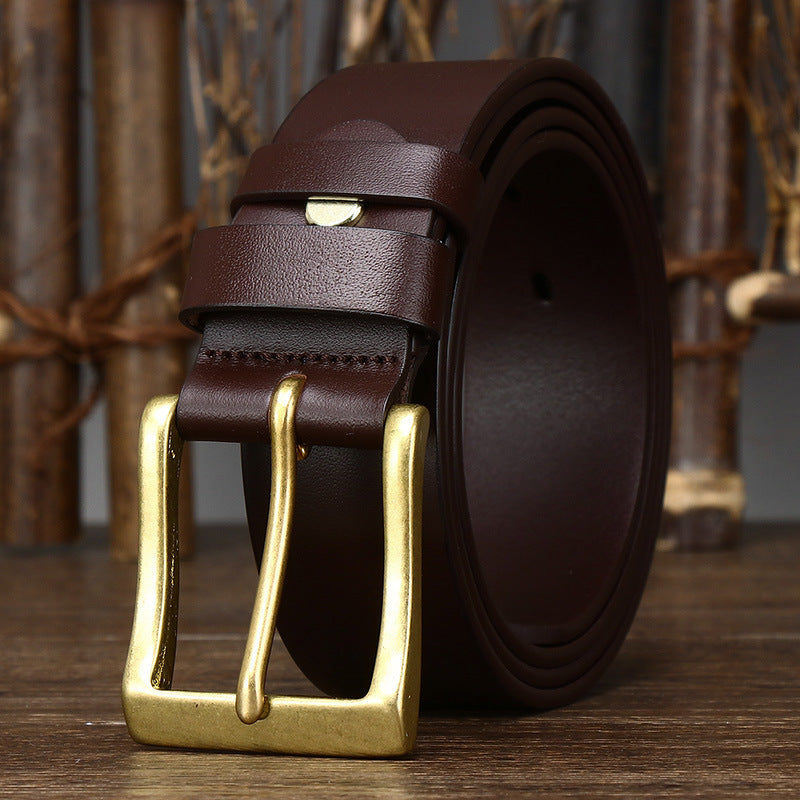 Men's Leather Pin Buckle First Layer Cowhide Simple Glossy Casual Pants Belt GO Buy