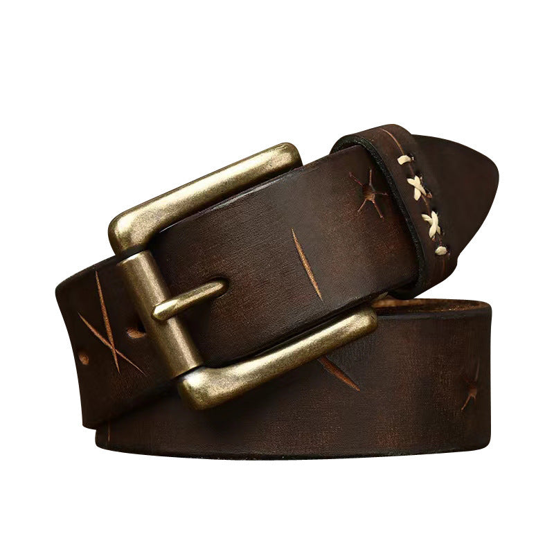 Washed-out Vintage First Layer Cow Leather Pin Buckle Jeans Belt GO Buy