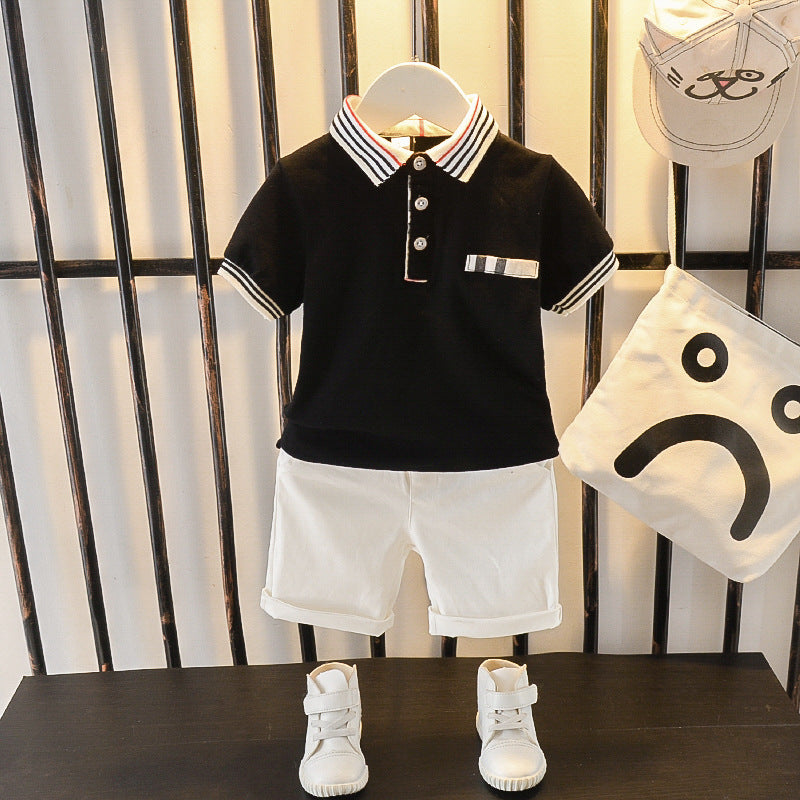 Summer Letter Lapel Short Sleeve Two-piece Suit GO buy