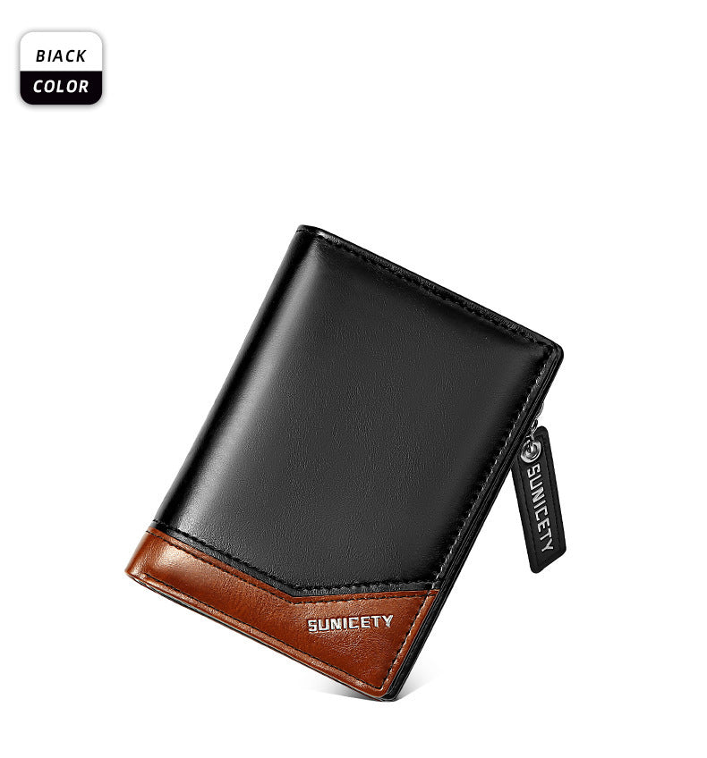 PU Leather Multifunctional Zipper Short Men's Wallet GO Buy