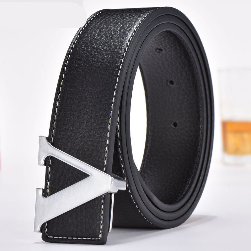 Korean fashion letter leather belt men's belt GO Buy