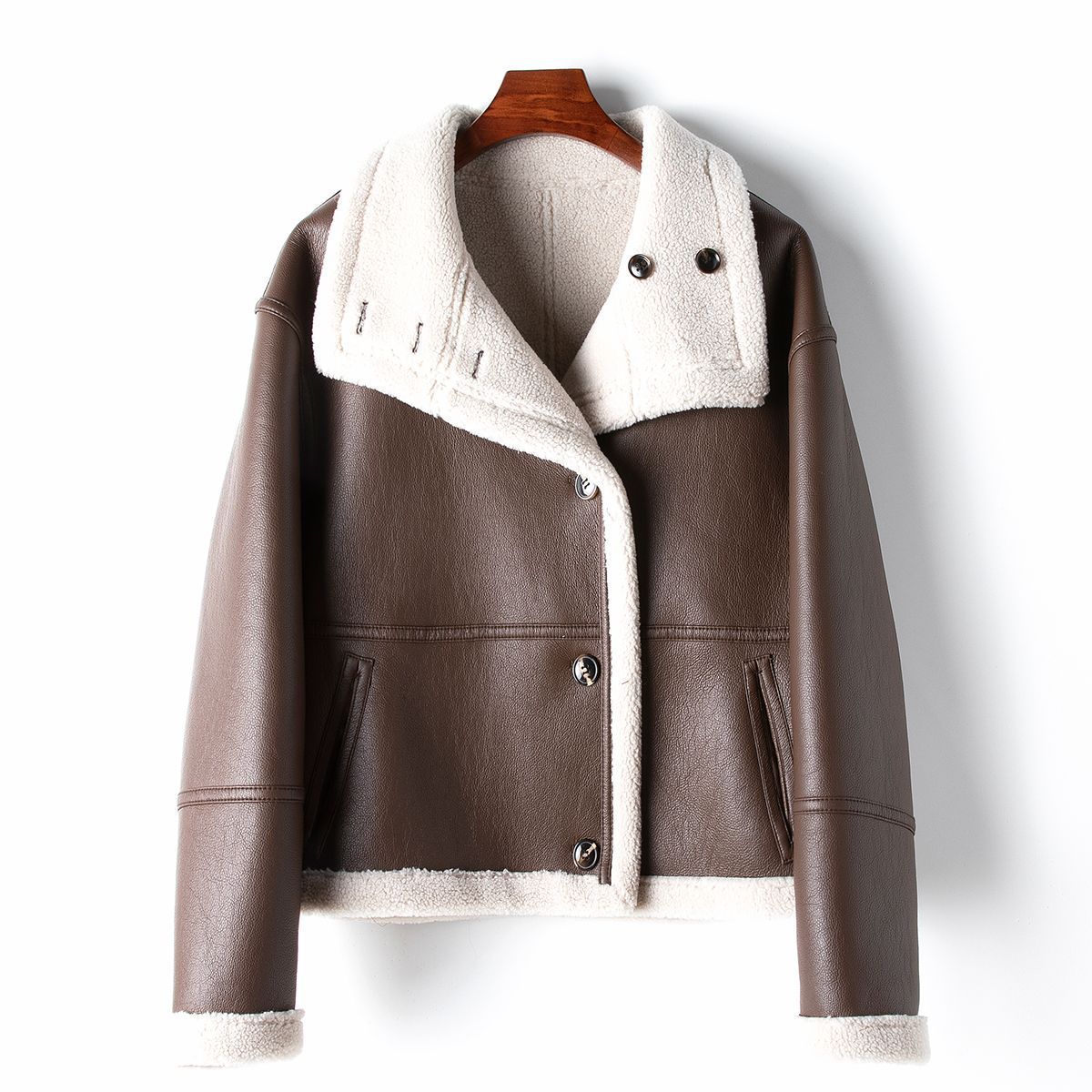 Eco-leather Inner Wool Grain Leather Grass Coat GO buy