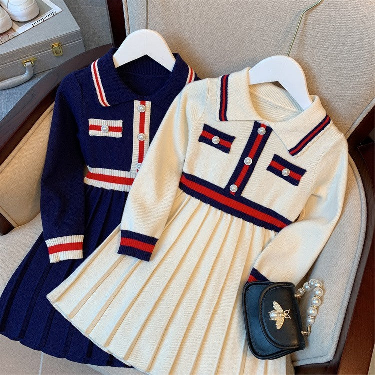 Girls' Autumn Preppy Knitted Dress GO buy