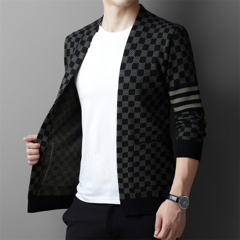 Autumn New Men's V-neck Plaid Sweater GO buy