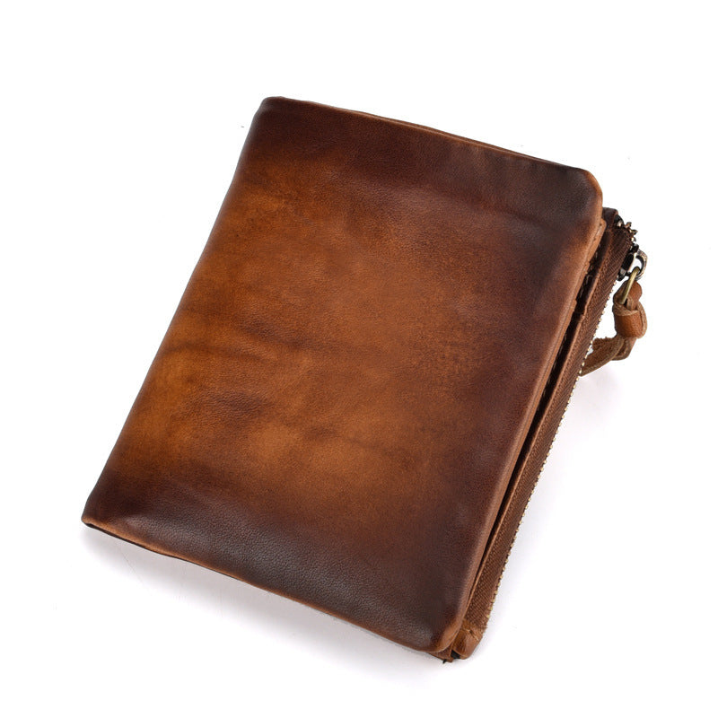 Cowhide Retro Double Zipper Men Wallet GO Buy