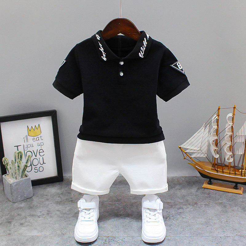 Summer Letter Lapel Short Sleeve Two-piece Suit GO buy