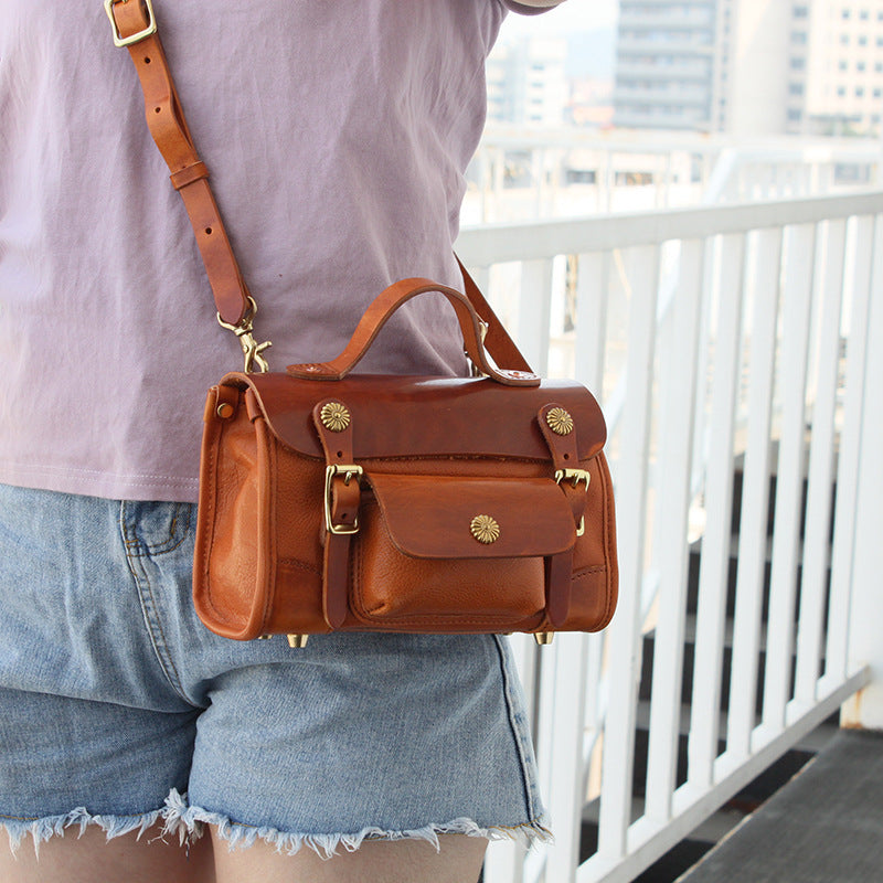 Head Layer Tree Cream Vegetable Tanned Cow Leather Messenger Bag GO Buy