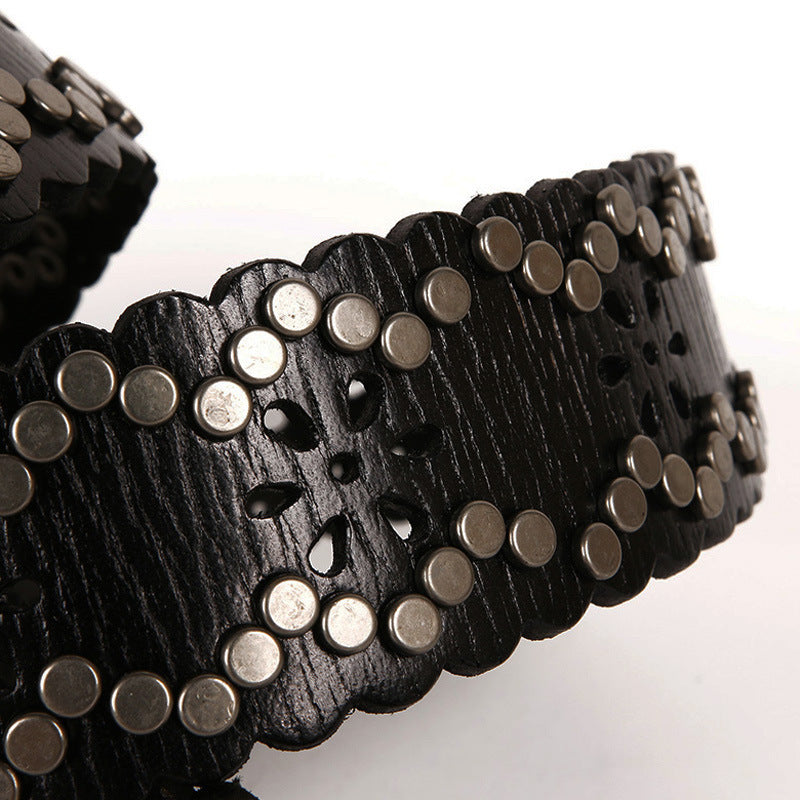 Lace rivet leather belt head layer cowhide women's belt GO Buy