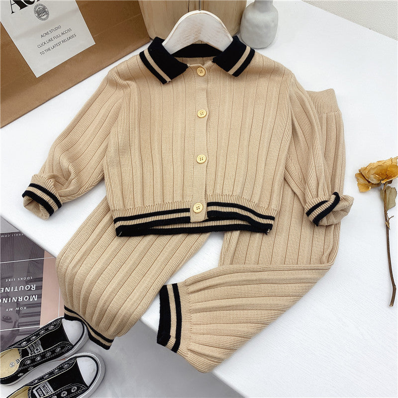 Knitted Two-piece Girl's Sweater Children's Suit GO buy