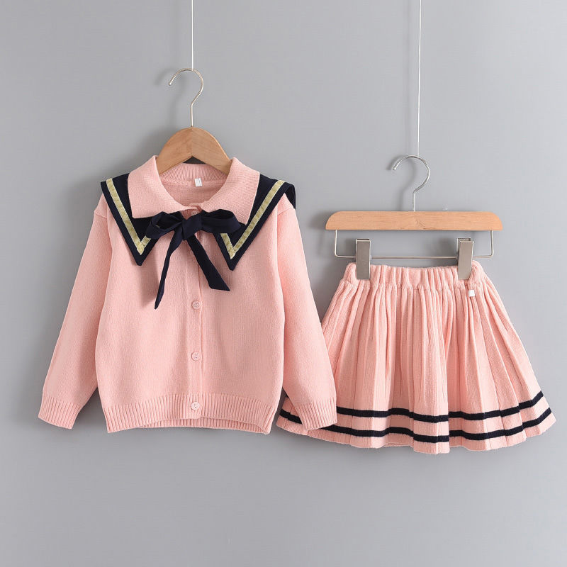 Western Style Girl Knitted Cardigan Sweater Skirt Two-piece Suit GO buy