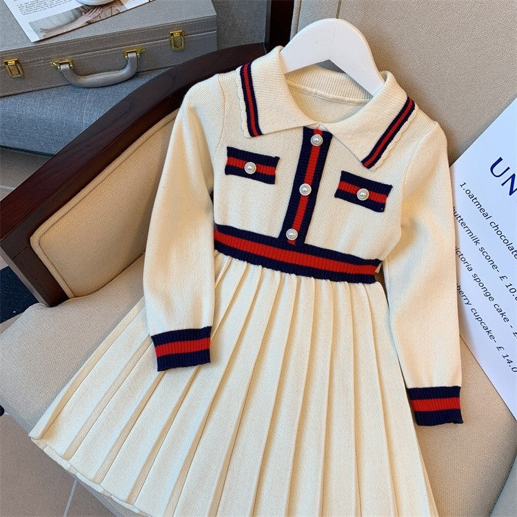 Girls' Autumn Preppy Knitted Dress GO buy