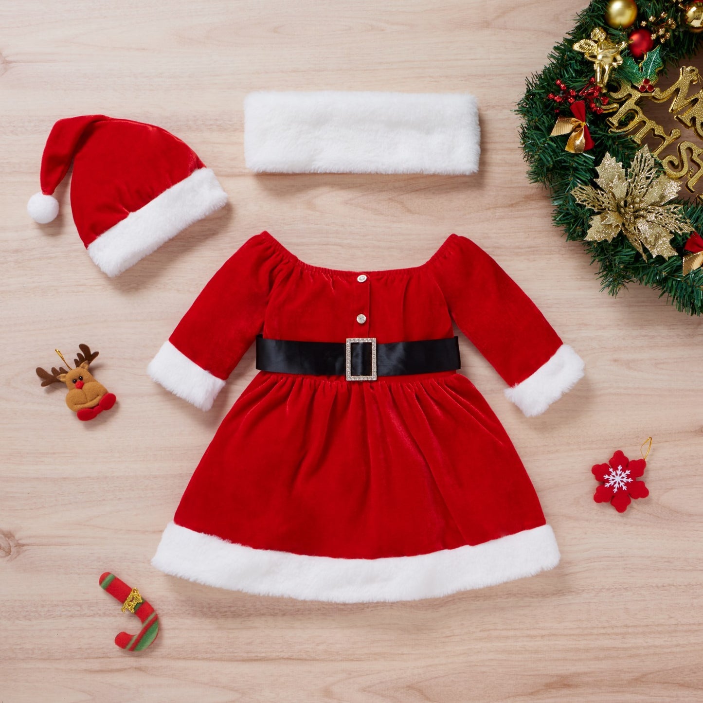 Toddler Baby Girls Christmas Clothes Set Dress Hat Scarf GO buy